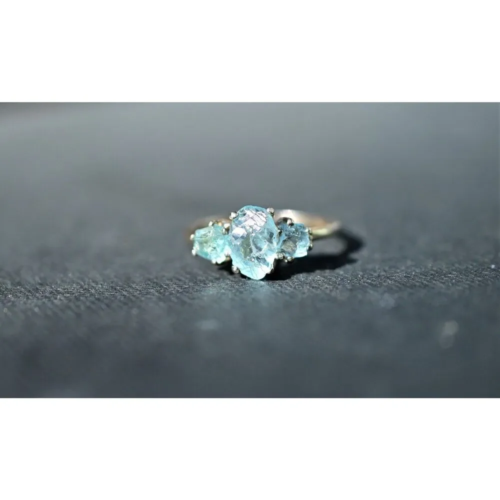 Rough aquamarine engagement ring size 3 4 5 6 7 8 9 10 11 12